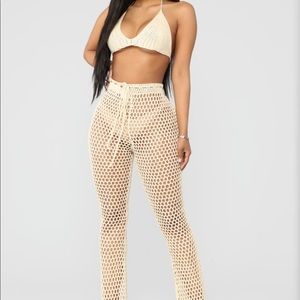Festie Bestie Crochet Pant Set - Beige